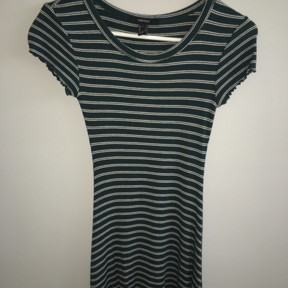 Green and white stripped lettuce edged tee dress - Picture 2 of 3